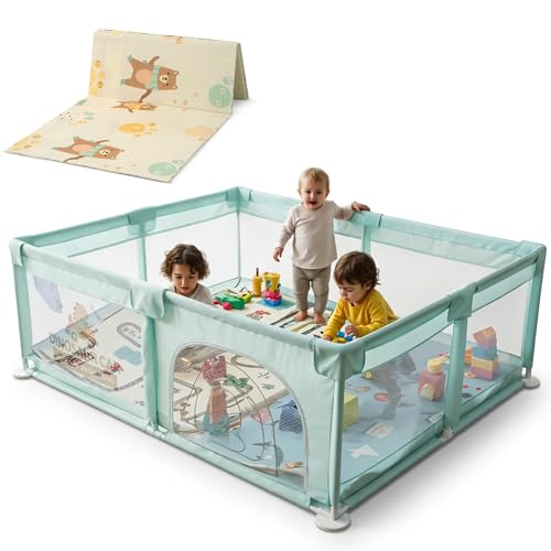 Image of Baybee Kids Playpen for Babies | Baby Play Area Indoor Setup with Zipper Door & Toys Pouch (Green)