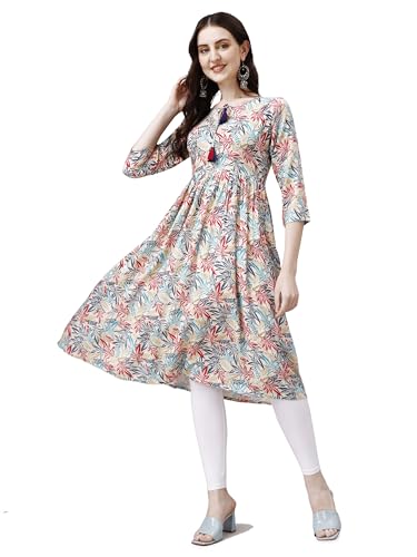Image of OBF Women's Rayon Printed Anarkali Kurti Multicolour