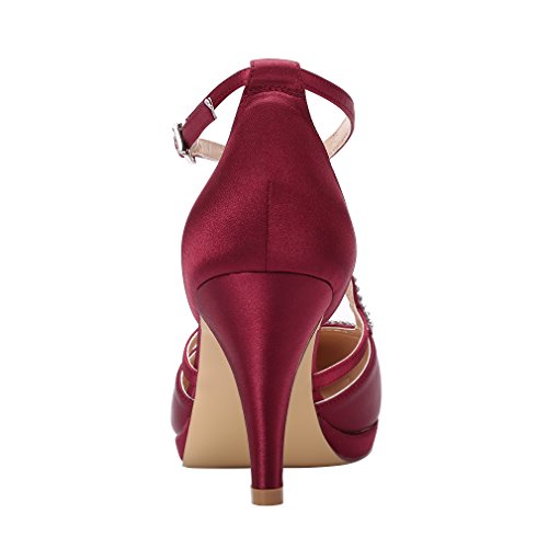 Image of ERIJUNOR Women Comfort Low Heel Closed-Toe Ankle Strap Platform Satin Bridal Wedding Shoes