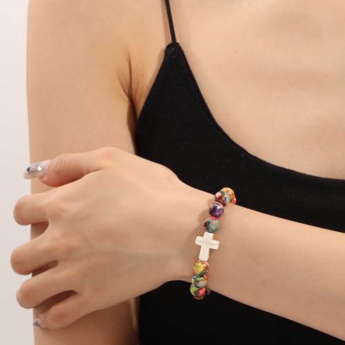 Stocking Stuffers for Women, Christian Gifts for Women Cross Bracelets Imperial Nature Stone Bead Bracelet Confirmation Baptism Gifts for Teen Girls Christmas Religious Gift Cathlic Faith Jewelry4