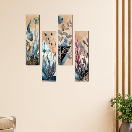 Image of GENXTRA Contemporary Floral Wall Decor Panels | Abstract Botanical Wall Hanging Set for Living Room, Bedroom, Dining Room & Hallway