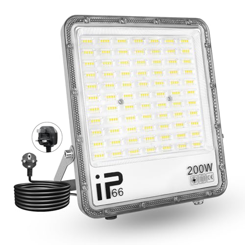 PICAA 200W LED Flood Light Outdoor,20000LM LED Work Light Cool White 6500K LED Security Light Waterproof IP65 Wall Light for Front Door Warehouse