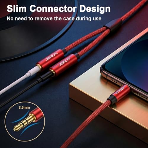 Image of JSAUX 2Pcs Headphone Splitter 3.5mm, 2 Female to 1 Male Audio Stereo Y Splitter Cable, Dual Headphone Adapter Compatible with PS5, Xbox, Switch, PC Gaming Headsets, Phone, Tablet, Laptop and More-Red