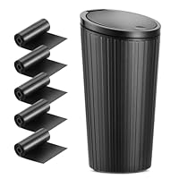 Auto Mülleimer, Auto Mülleimer mit Deckel, Tragbare Mülleimer Auto mit 5 Rollen Müllsäcke, Müllbeutel, Praktischer Mini Mülleimer für Autos, Zuhause, Büro, Schlafzimmer (Schwarz)