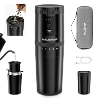 HAUSHOF Elektrische Kaffeemühle, Tragbares Kegelmahlwerk Kabellos in Schwarz mit Integrierter Infusion, Manuelles Kit mit Edelstahlfilter und Thermobecher für Reisen, Camping und Outdoor – Ansicht 1