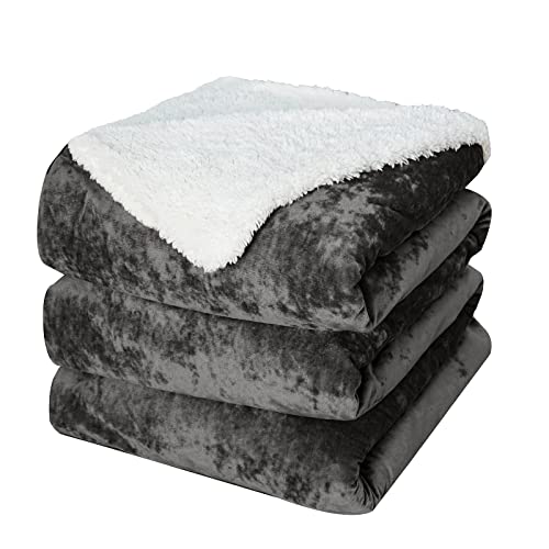 PHF Sherpa Fleece Blanket King Size, Luxurious Color Gradient Plush Warm Soft Flannel Blanket for Bed, Couch, Chair, Sofa Suitable for Fall Winter and Spring, 108" x 90", Charcoal/Dark Grey