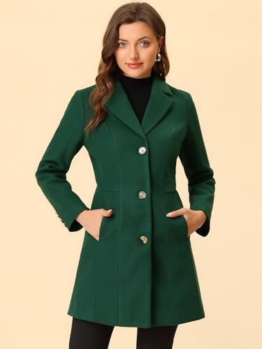 Image of Allegra K Womens Winter Elegant Pea Coat 2026 Single Breasted Long Overcoat | Notch Lapel Collar, Warm, Work Office Trench Coats,Outwear Outfit