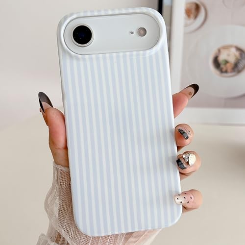 VirgoCCY Coque de protection à rayures pour iPhone 17 Air - Motif rétro à rayures - Couverture esthétique - En TPU souple - Fine et résistante aux chocs - Pour filles et femmes - Bleu