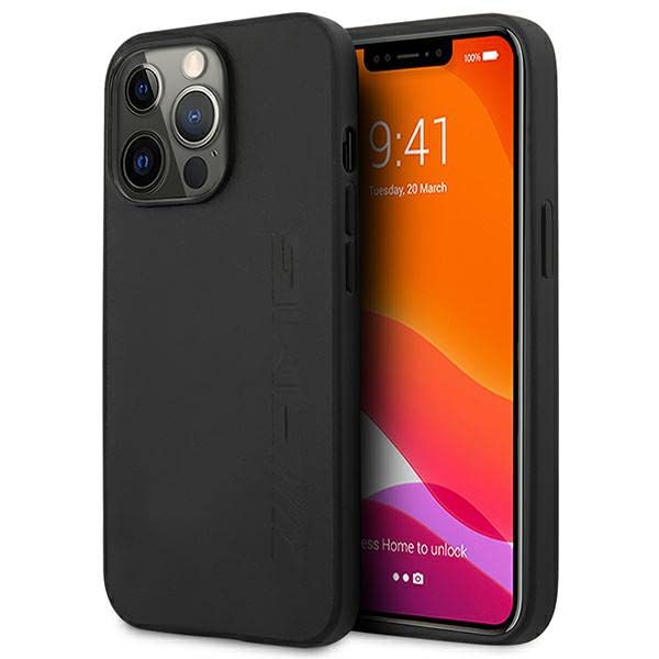 AMG AMHCP14LDOLBK Coque Rigide en Cuir pour iPhone 14 Pro 6,1" Noir/Noir