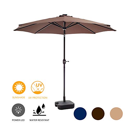 Lokatse Homelokatse Home 8 8ft Outdoor Solar Powered Patio Umbrella With 8 Led Lights Bars 24 L Stand Fillable Water Plastic Square Base Set Coffee Dailymail