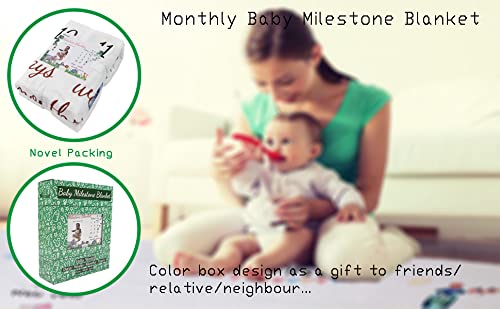 Image of vmaisi Baby Milestone Blanket Gifts - Newborn Boy & Girl Monthly Year Infant Growth Blankets Nursery Swaddling Blankets (Blue Cloud, Single Printed)