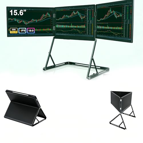 Image of 15.6 inch Portable Triple Monitor for Laptop, Full HD IPS Screen Extender, Multi-Screen Display, Featuring Type-C, HDMI & USB 3.0 Ports, Built-in Speakers, Height Adjustable