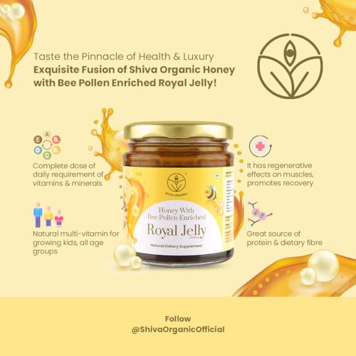 Image of Shiva Organic Honey With Bee pollen Enriched Royal Jelly 5000mg Natural Dietary Supplement (250 g)
