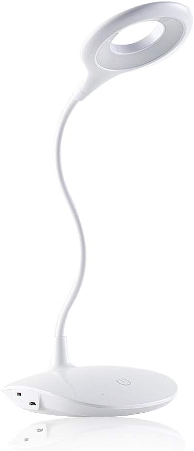 Lifetooler Modern Table Lamp LED Light with USB and AC Power Outlet Round White Shade for Bedroom Office - 360 Lighting