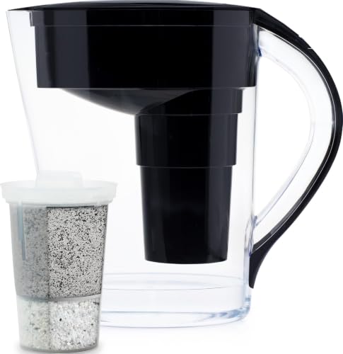 Santevia MINA Alkaline Pitcher | 9-Cup at Water Filter System That Adds Minerals and Makes Alkaline Water | Fluoride, Chlorine and Lead Water Filter | American Filtration Media