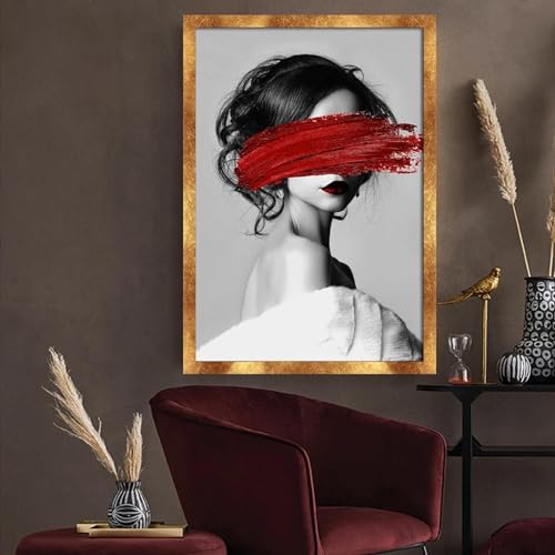 Impresiones artísticas de pared modernas en lienzo chica blanco y negro cuadro rojo hogar 50x70
