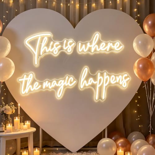 This Is Where The Magic Happens LED Neon Sign Large 68"x9.5" Dimmable Neon Light with Remote & ON/OFF Switch, 12V DC USB Powered Wall Decor for Wedding Bachelorette Party Bar Bedroom by Havendor - Used condition - Image 7