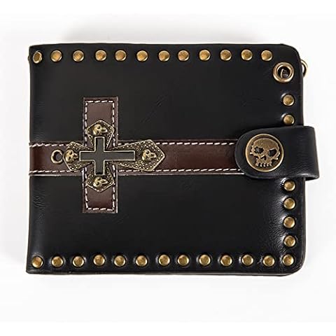 Yedaoiu Retro Cross Wallet with Chain Men's Wallet Retro Personality Skull Zero Wallet,black Cover