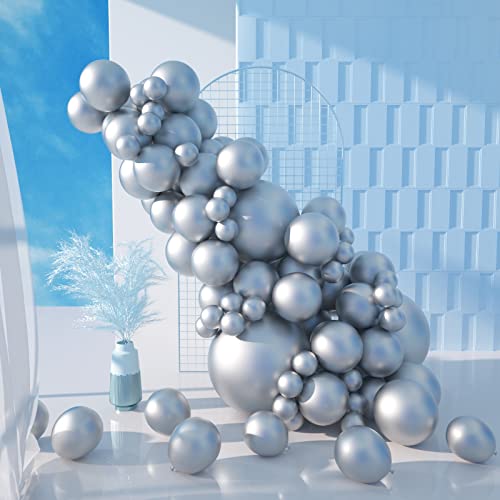 Momohoo Metallic Silver Balloons Garland - 60Pcs 18/12/10/5 Inch Silver Balloons Different Sizes, Silver Chrome Balloons Silver Latex Ballons Wedding Balloon, Engagement Anniversary Party Decorations #TOP28