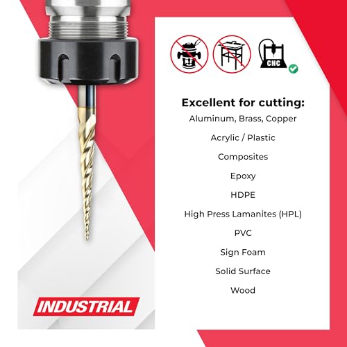 Image of Amana Tool Up Cut Spiral CNC Router Bits for 2D /3D Carving, ZrN Coated, 46281, 3.6 Deg Tapered Angle Ball Tip 1 /16 Dia x 1 /32 Radius x 1-1 /2 x 1 /4 Shank x 3 Inch Long x 3 Flute
