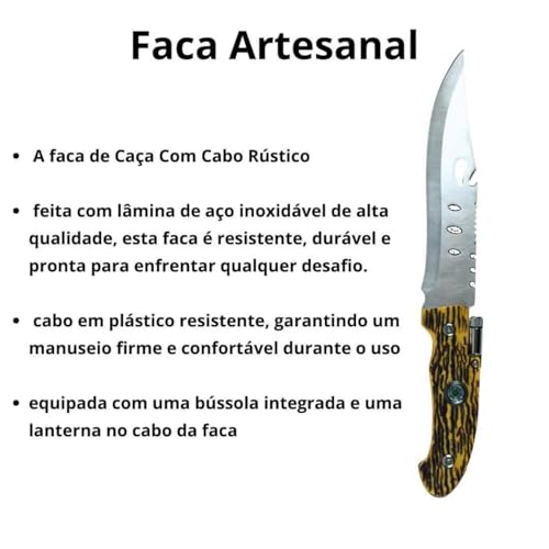 Faca Esportiva Trilha Acampamento Pesca Lâmina Fixa Com Multiplas funções Faca Aço Inoxdável Reta Ca