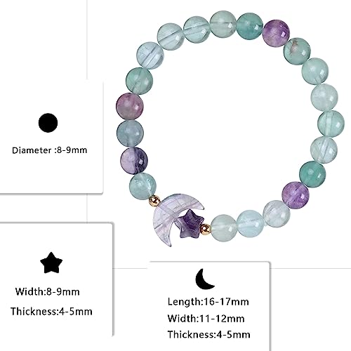 TUMBEELLUWA Half Moon Star Crystal Bracelet Healing Stone 8mm Beads Handmade Stretch Charm Jewelry for Women Spiritual2