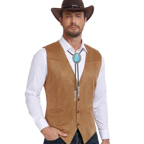 Image of AZORA Western Cowboy Bolo Tie Men Leather Necktie Leather Cord Turquoise Stone Bolo Ties for Men Women