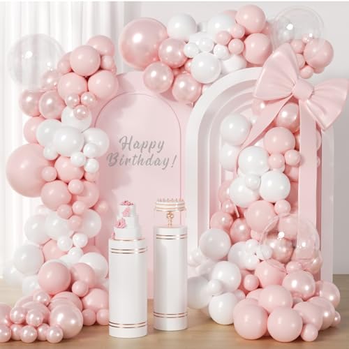 Kit arche de ballons roses et blancs double rembourrage avec ballons BOBO pour fête