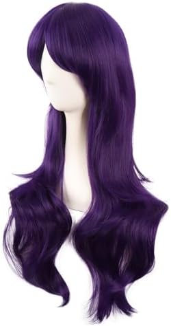 MapofBeauty 28 Inch Side Bangs Long Curly Hair Cosplay Wig,Dark Violet