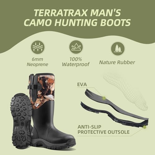 TerraTrax Men's Black 100% Waterproof Insulated Rubber Hunting & Work Boots | 6mm Neoprene for Cold Weather, Fishing, Farming & Outdoor Use Size 11 — view 3