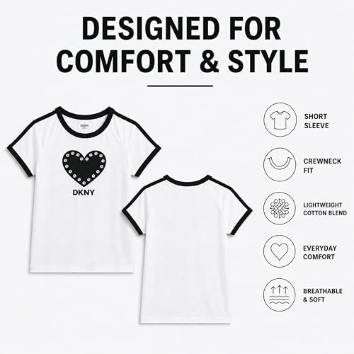 Image of DKNY Girls Shirts - Lightweight Cotton Blend Short Sleeve Crewneck Graphic Tee Cute Tops - Casual Trendy Girls Summer Clothes