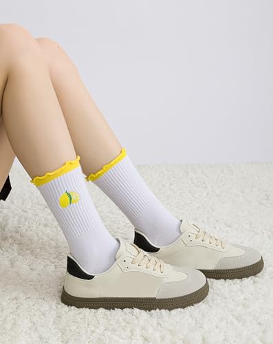 Image of Yawlsow Cute Pilates Grip Socks for Women Ruffle Frilly Yoga Socks Non Slip Cotton Crew Grippy Sock for Barre Workout