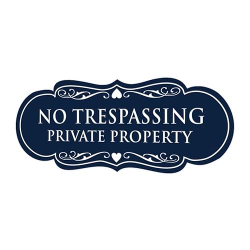 Signs ByLITA Designer No Trespassing Private Property Wall or Door Sign | Security Sign for Property (Navy White) - Medium (1 Pack)