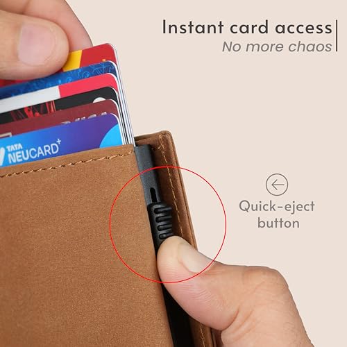 Image of The X Project Staggo Trifold Wallet | Premium Genuine Leather | Aluminium Cardholder | Side Slide Pop-Up Card Ejector | Carry Up to 6 Cards and 1 Slot for Carrying Cash & Folded Bills (Tan)