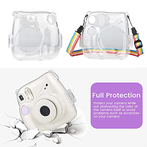 Jinserta Transparent Crystal Camera Case Compatible With Fujifilm Instax Mini 7+ Camera, Clear Protective Hard Case With Adjustable Rainbow Shoulder Strap #TOP2