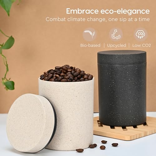 Image of Eha Earth Friendly Canister With Air Tight Lid | Food Storage Container Jars Set Of 2 | Made With Rice Husk And Bamboo Fibers | 700Ml | Charcoal-Sand Castle,Multicolor