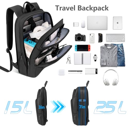 Backpack for Men Slim & Expandable Travel Laptop Backpack with USB Charging Port Water Resistant Anti-Theft Business Backpack Fits 15.6In Laptop for Commute Work College with Small Bag(Business Black)3