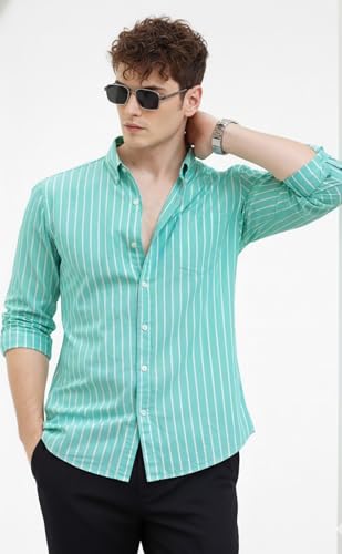 Image of U TURN Men's Casual Printed Striped Stylish Formal Shirt for Men | Cotton Mix 220 GSM