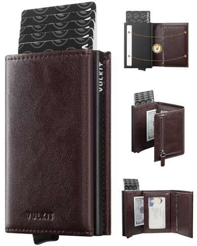 Image of VULKIT Pop up Wallet Minimalist Cash Wallets RFID Blocking Leather Smart Credit Card Holder with Magnetic Closure for Men