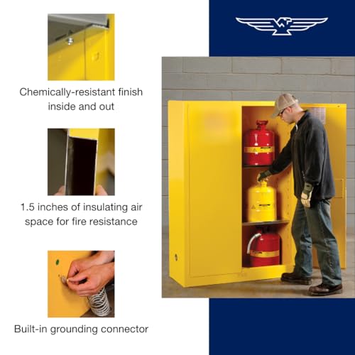 Image of Eagle American Made 24 Gallon Flammable Liquid Storage Cabinet, Self-Close Slimline Fireproof Cabinet for Schools, Garages, Manufacturing Facilities, 23 inch x 18 inch x 65 inch, 2310X