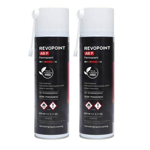Revopoint 3D Scanning Spray for 3D Scanners, Semi-Permanent Until Wiped, for Reflective, Transparent, Black or Highly Textured Surfaces, 500ml, AB-P (Pack of 2)