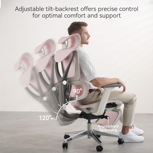 MUSSO V900 Structure Master ergonomiczne krzesło biurowe z 3-poziomowym regulowanym oparciem, podparciem lędźwiowym, podłokietnikami 4D i zagłówkiem, wysuwanym podnóżkiem, wysokim oparciem z siatki do