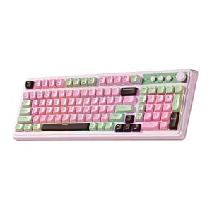 AULA Teclado de 99 teclas, teclado inalámbrico para juegos, teclados de computadora Bluetooth, cremoso lindo con teclado numérico retroiluminado RGB Tri-Mode BT/2.4GHz/USB-C, color rosa, verde y café | 99 Key, Membrane Keyboard with Number Pad,RGB Backlit,Tri-Mode BT/2.4GHz/USB-C,Pink&Green&Coffee Color