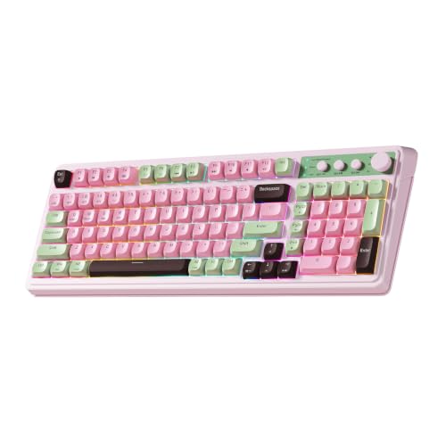 Image of AULA Keyboard, Wireless Gaming Keyboard Creamy Bluetooth Computer Keyboards | 99 Key, Membrane Keyboard with Number Pad,RGB Backlit,Tri-Mode BT /2.4GHz /USB-C,Pink&Green&Coffee Color