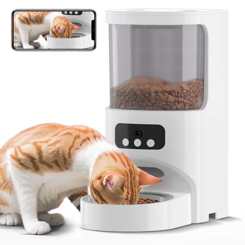 Automatic Cat Feeder with Camera,5G&2.4G WiFi Pet Feeder 1080P HD Cat Food Dispenser with Night Vision,Timed Smart App Dog Food Dispenser with 2-Way Audio for Cat & Dog,Detachable for Easy Clean