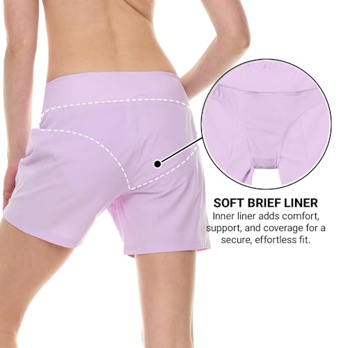 Image of Hurley 5 inch /7 inch High Waisted Swim Shorts Women, Board Shorts with Pockets & Inner Liner, Quick Dry Swim Trunk, UPF 50+