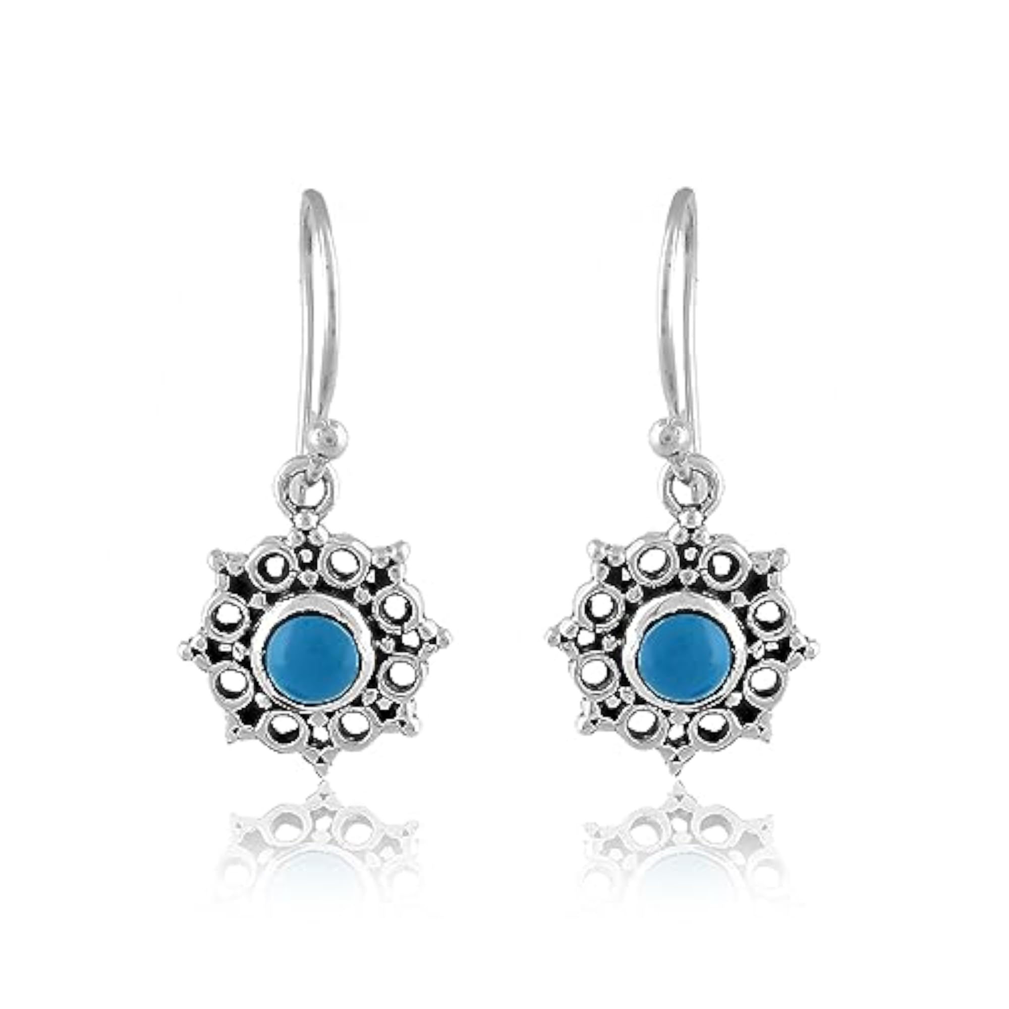 Women's 925 Solid Sterling Silver Disha Earrings with Natural Turquoise Gemstone