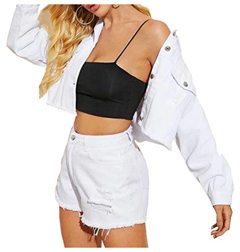 LifeShe Women Cropped Ripped Distressed Denim Jean Jacket Coat Fringe with Frayed Hem3