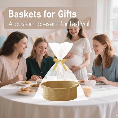 Image of JMvicyroam Small Woven Basket, Empty Gift Basket, Jute /3 Pack | Small Gift Basket, Cotton Rope, 12 x 8 x 35 in, Handles, Includes Ribbon and Bag, Birthday Gift Basket