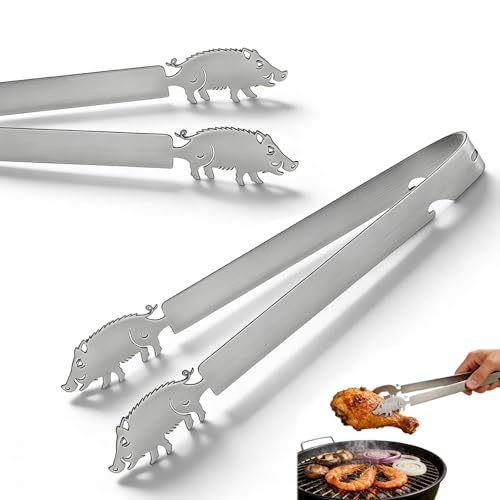 Pinzas para barbacoa, diseño de cerdito, de acero inoxidable, para caza, cazador, Navidad, regalo para hombres, regalo de caza, regalo de cazador, apto para lavavajillas, plata (cerdito)